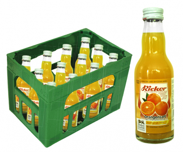 Ricker Orangensaft aus Konzentrat 12x0,2 Liter Kiste inkl. Pfand