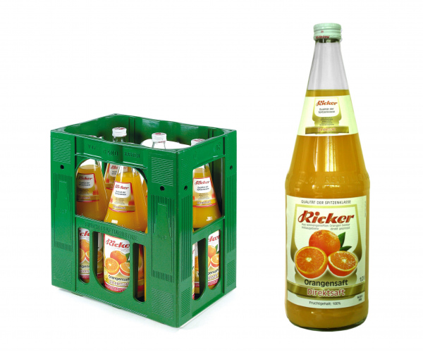 Ricker Orangendirektsaft 6x1,0 Liter Kiste inkl. Pfand